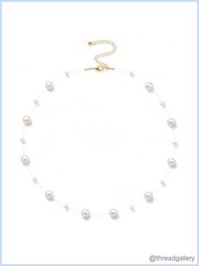 Freshwater Cultured Pearl Floating Necklace 925 Sterling Silver 16-18.5in